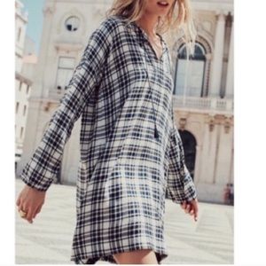 Madewell Ivory Blue Plaid Artiste Tunic Mini Dress